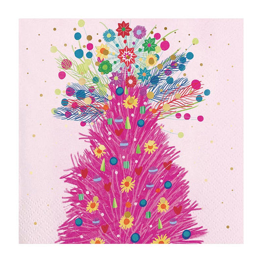 Tree Colorful Foil Napkins | Holiday Beverage Cocktail Party Napkin | 5" Square