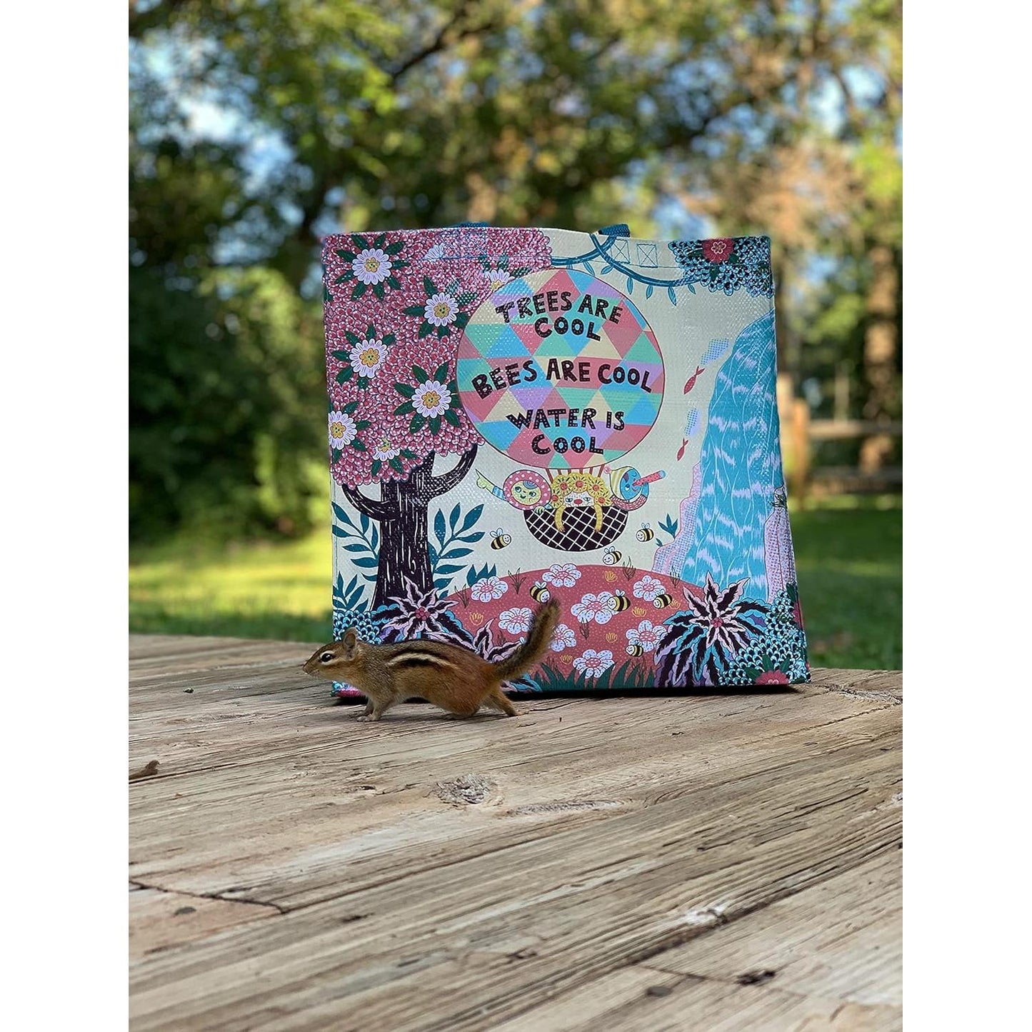 Trees Are Cool. Bees Are Cool. Water Is Cool. Shopper Tote Bag | Post Consumer Material Shopping Bag | 16" x 15" | BlueQ at GetBullish