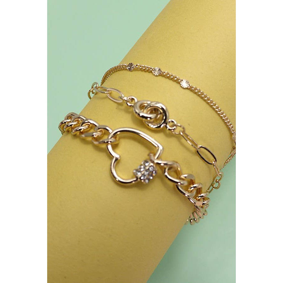 Trio Layer Heart Charm Bracelet | Gold Tone Jewelry