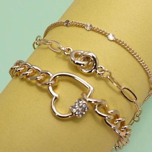 Trio Layer Heart Charm Bracelet | Gold Tone Jewelry