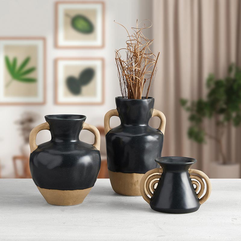 Triomphe Handle Vase | Minimalist Black and Gold | 4.5" Tall