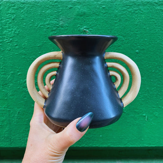 Triomphe Handle Vase | Minimalist Black and Gold | 4.5" Tall