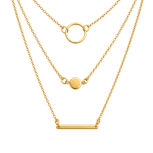 Triple Layered Bar and Circle Necklace | Three Fine Gold Strands | 20" + 2" Extender-Paper & Quartz-The Bullish Store