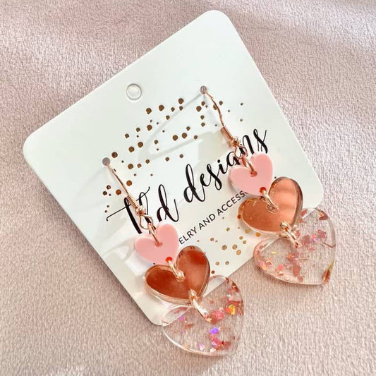Triple Rose Hearts Dangle Earrings