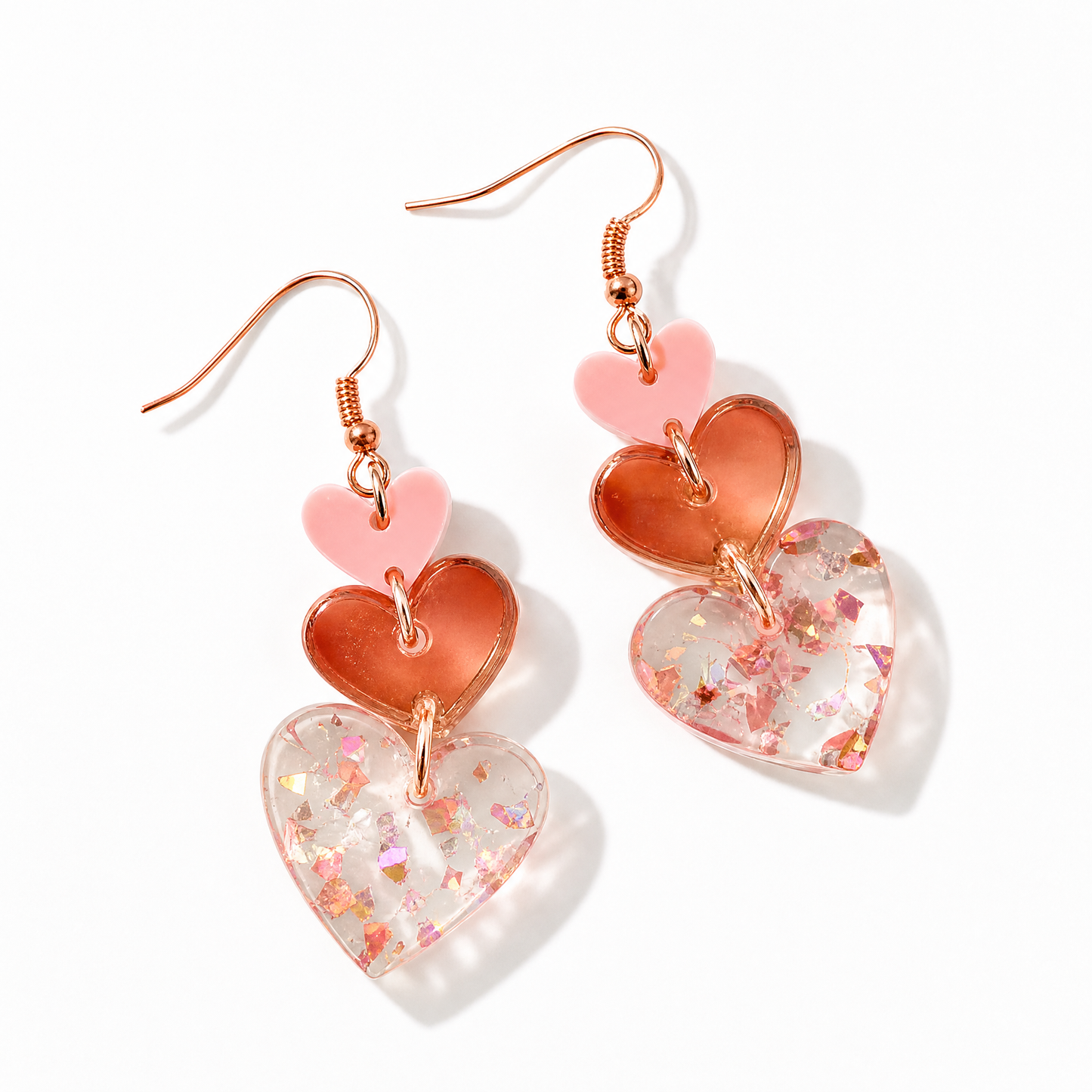 Triple Rose Hearts Dangle Earrings