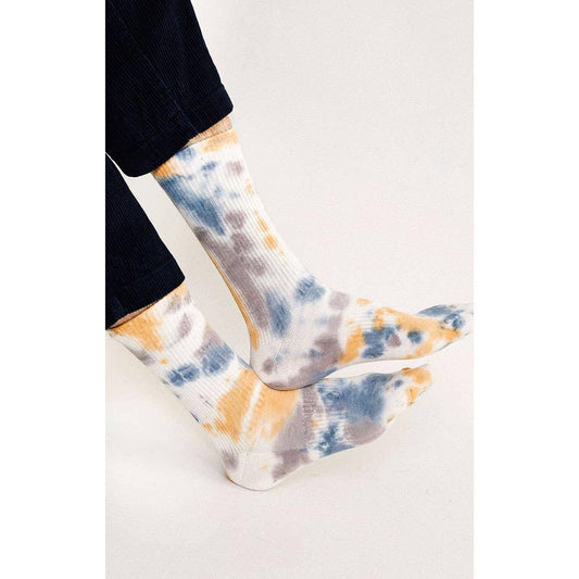 Trippy Crew Socks in Caramel and Cloudy Tie Dye | Seamless Toe Men 9 to 12