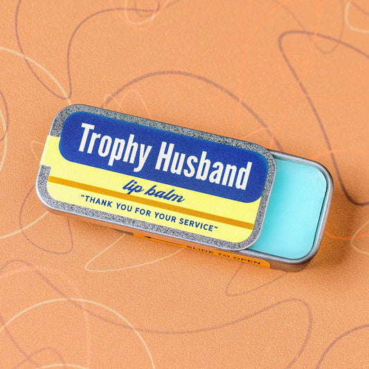 Trophy Husband Lip Balm in Old School Tin |  Funny Blue Raspberry Lip Moisturizer