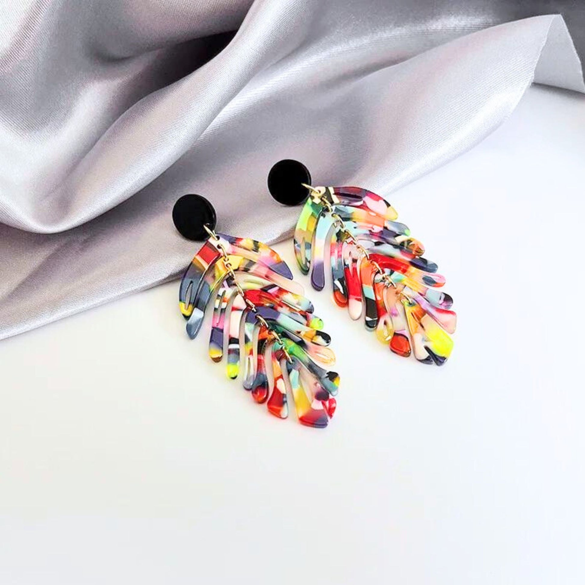 Tropical Palm Leaf Earrings | Lightweight Statement Earrings in Multicolor