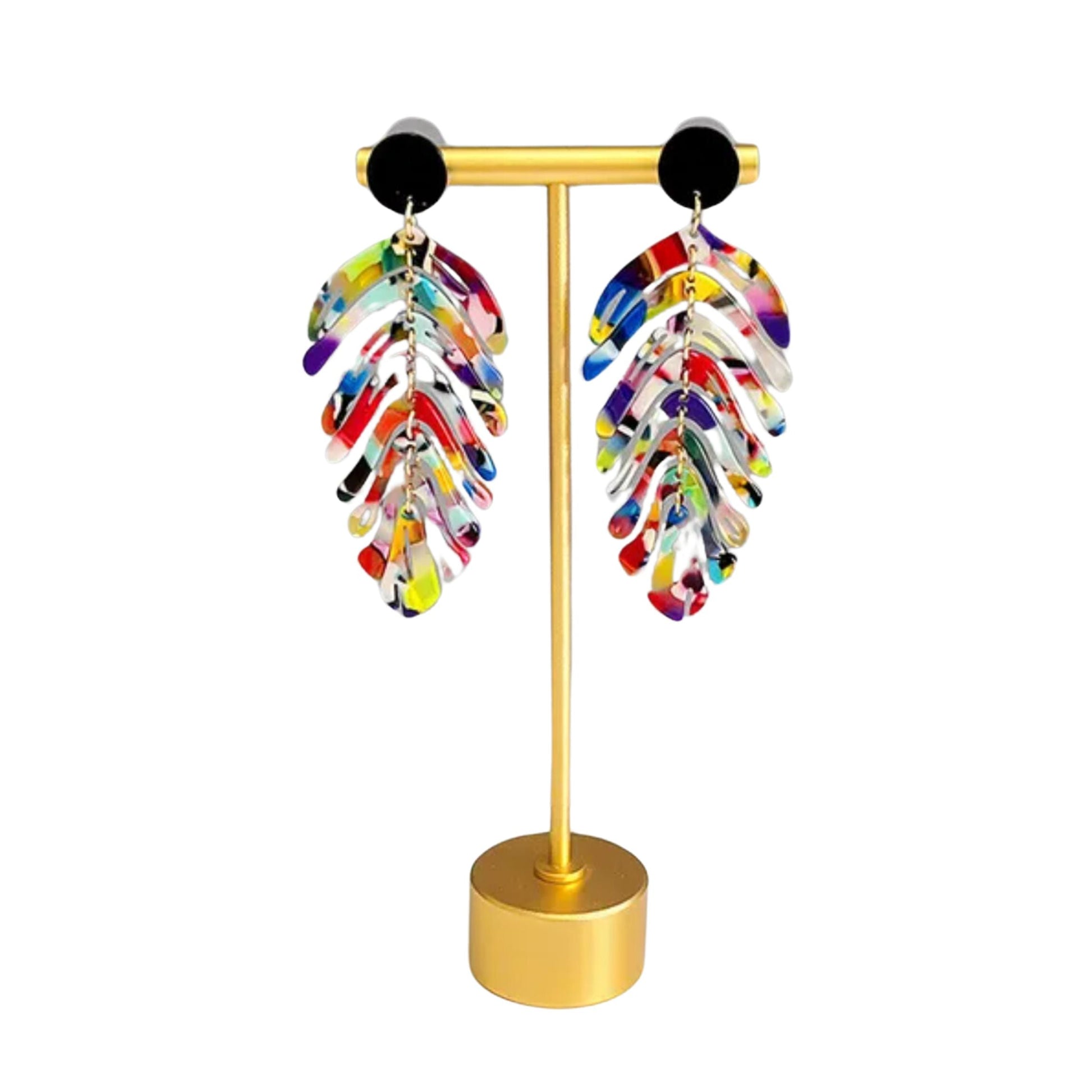 Tropical Palm Leaf Earrings | Lightweight Statement Earrings in Multicolor