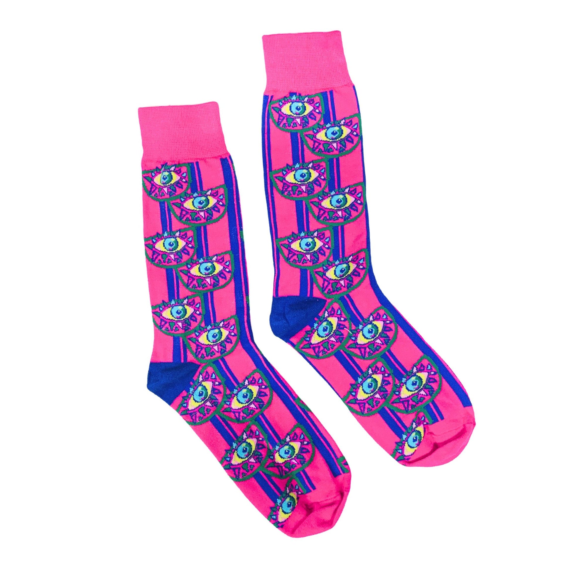 Tropical Third Eye in Pink and Blue Cotton Socks | Women‘s Crew Socks