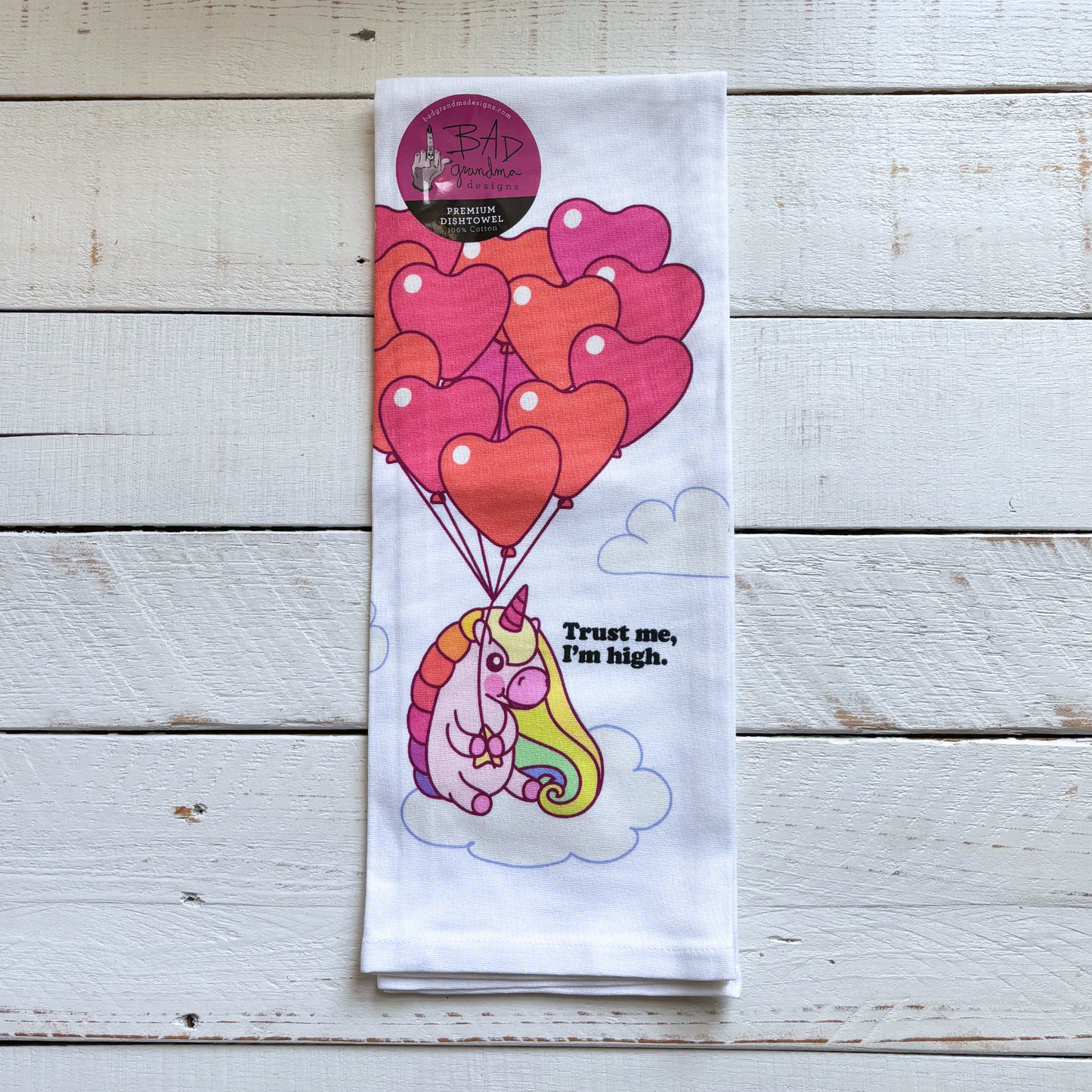 Trust Me, I'm High - Marijuana Dishtowel | Unicorn Balloon Cotton Kitchen Hand Tea Dishcloth