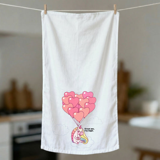 Trust Me, I'm High - Marijuana Dishtowel | Unicorn Balloon Cotton Kitchen Hand Tea Dishcloth