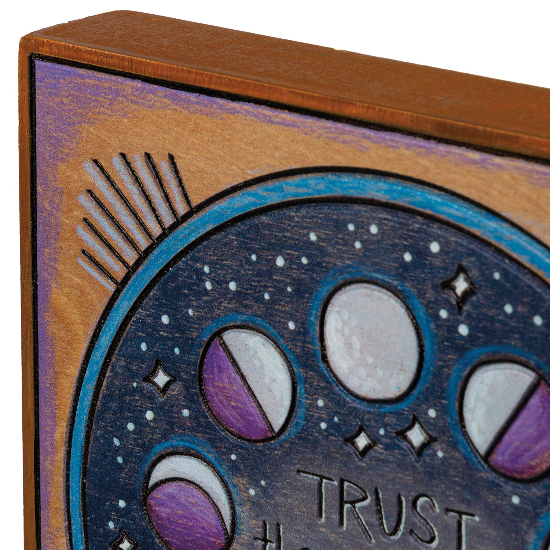 Trust The Magic Of New Beginnings Celestial Block Sign | Moon Phases Wall Decor | 6" x 6"