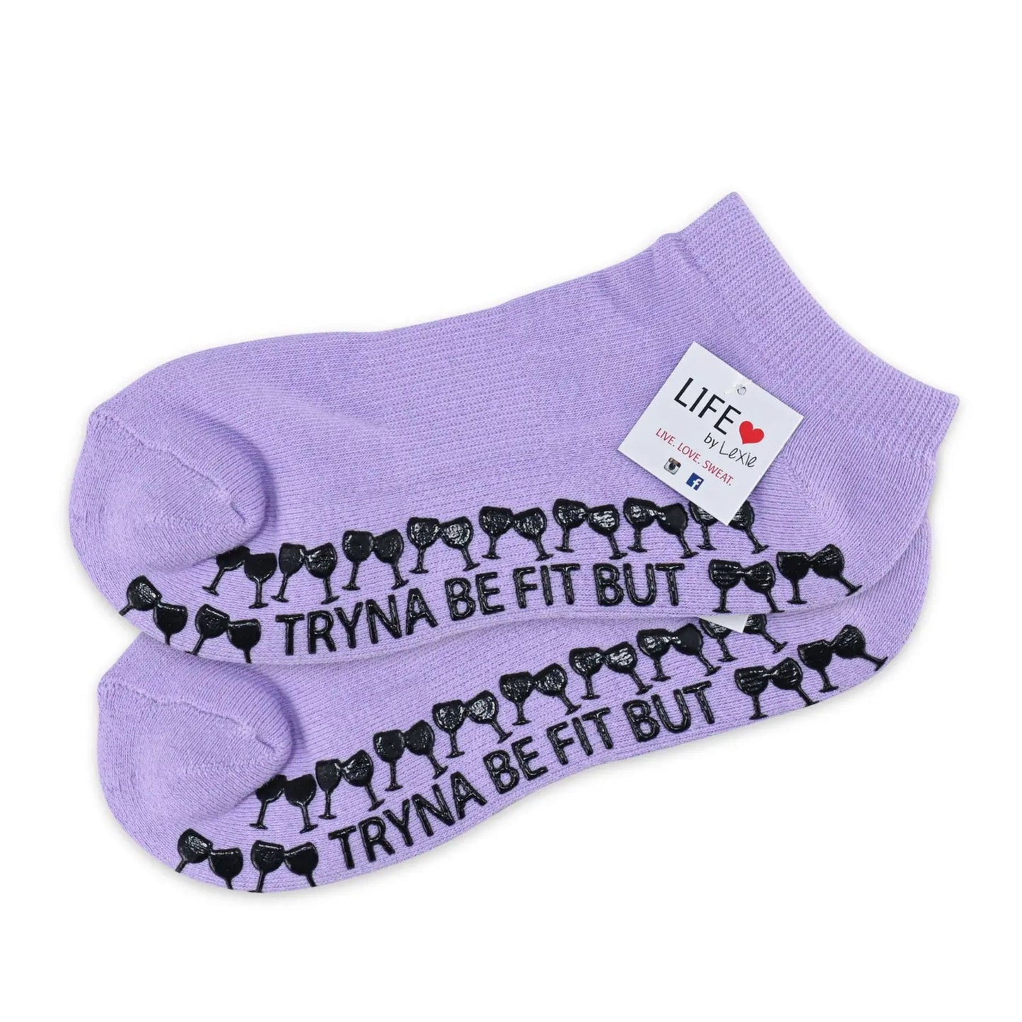 Tryna Be Fit But Kinda Likes Wine Socks | Barre Pilates Yoga Giftable Anti-Slip Grippy Socks