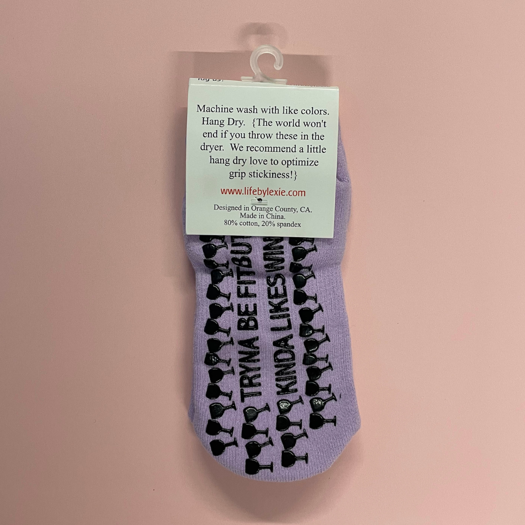Tryna Be Fit But Kinda Likes Wine Socks | Barre Pilates Yoga Giftable Anti-Slip Grippy Socks
