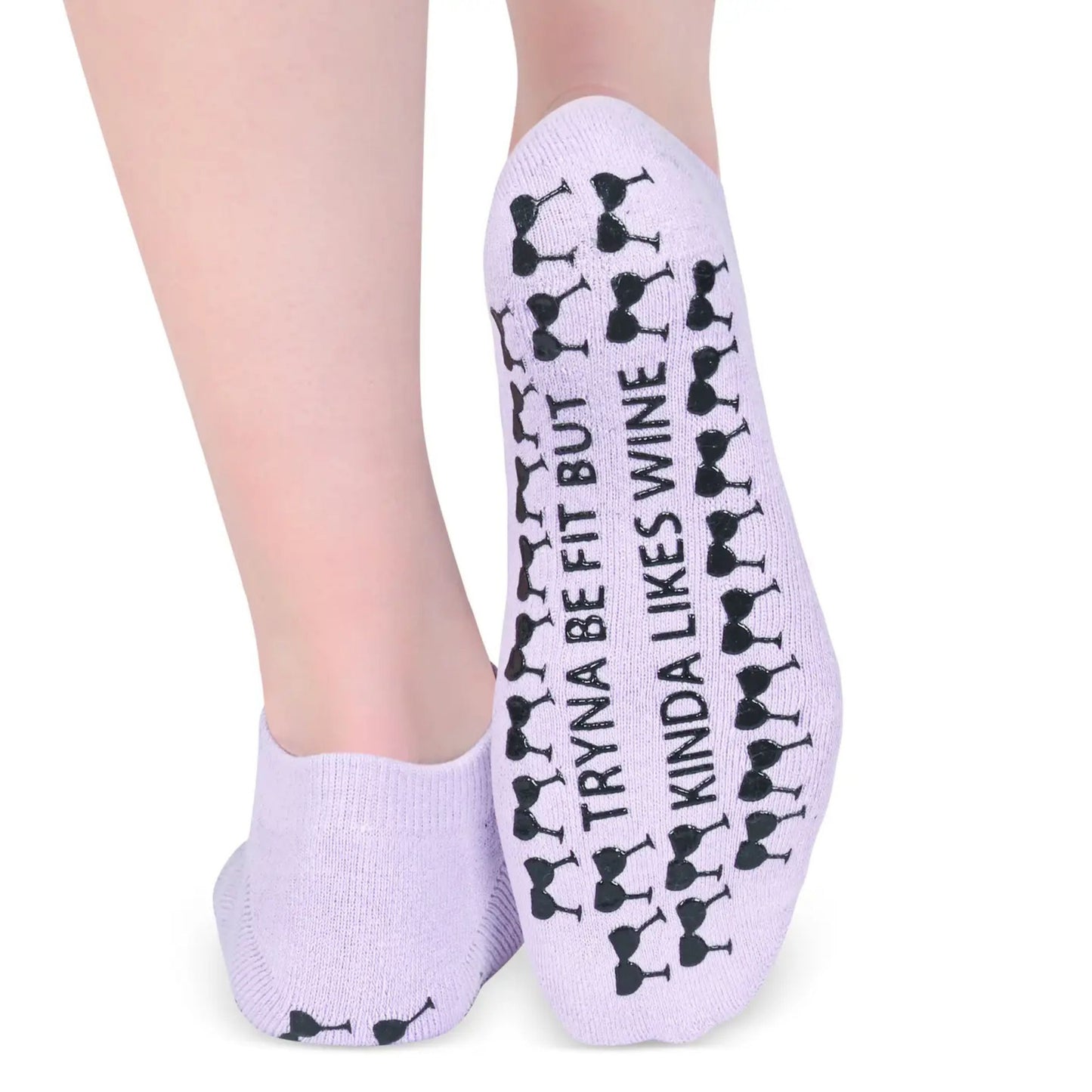 Tryna Be Fit But Kinda Likes Wine Socks | Barre Pilates Yoga Giftable Anti-Slip Grippy Socks