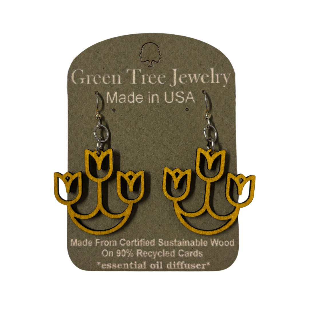 Tulip Chandelier Handmade Earrings in Yellow | 1.3" x 1.3" Hook Earrings | Handmade in USA