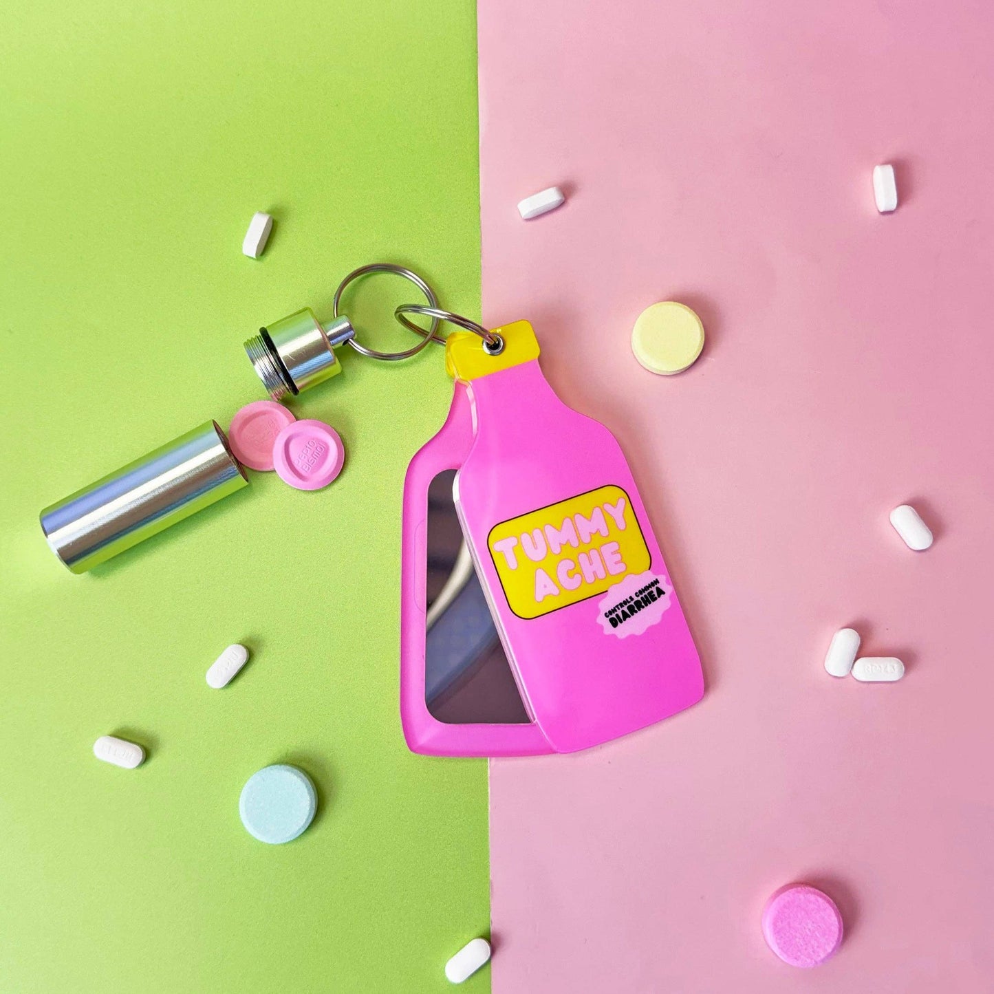 Tummy Hurts Mirror + Pill Case Keychain