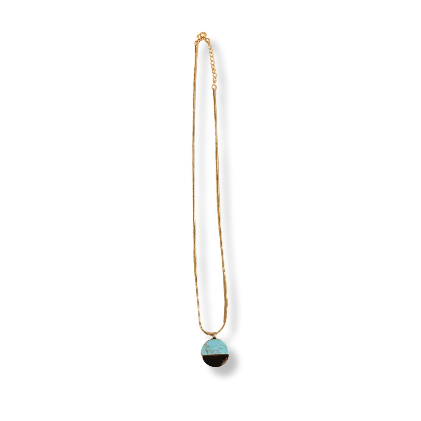 Turquoise Disc Necklace 20" Chain with 1" Stone Pendant | Minimalist Half-Metal Jewelry
