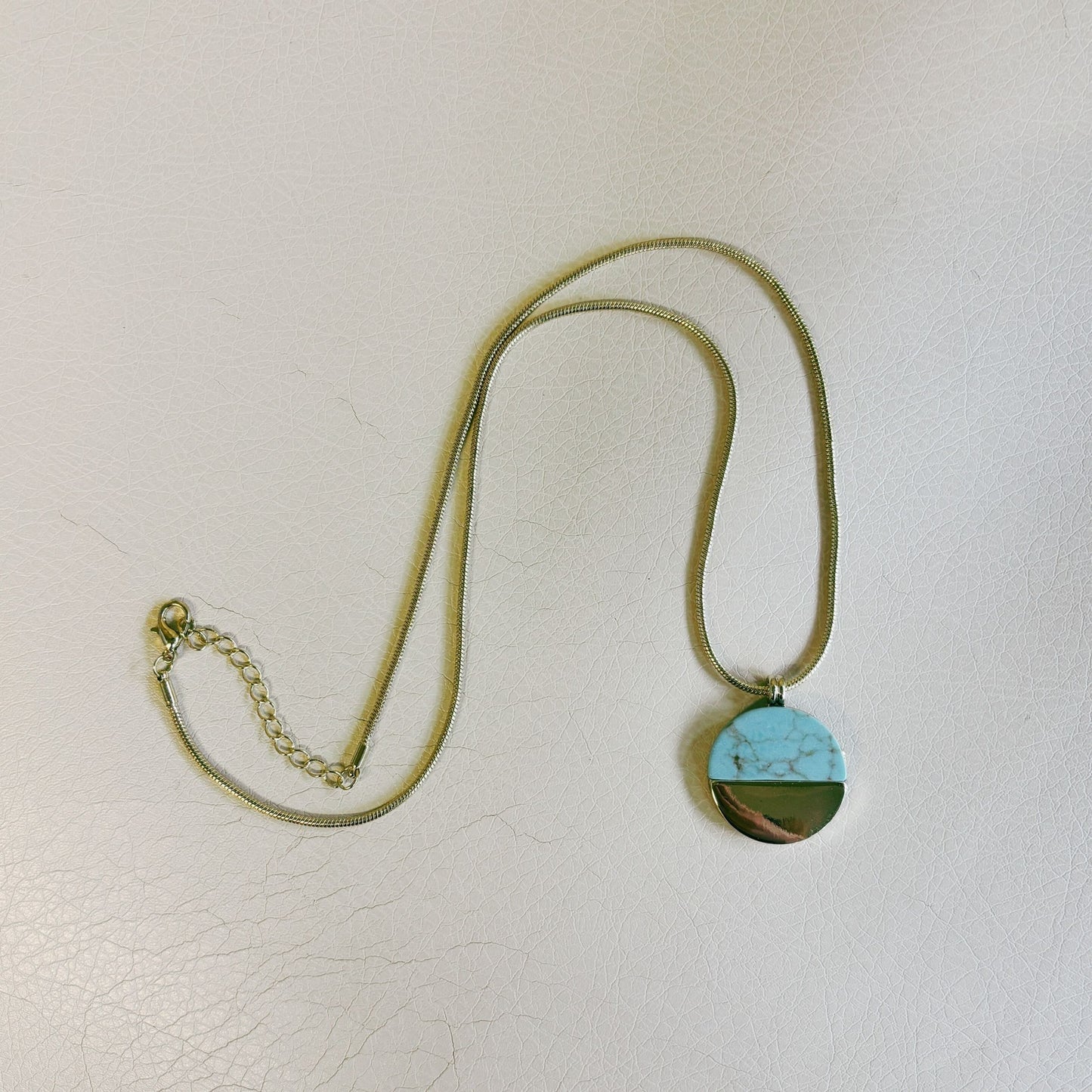 Turquoise Disc Necklace 20" Chain with 1" Stone Pendant | Minimalist Half-Metal Jewelry