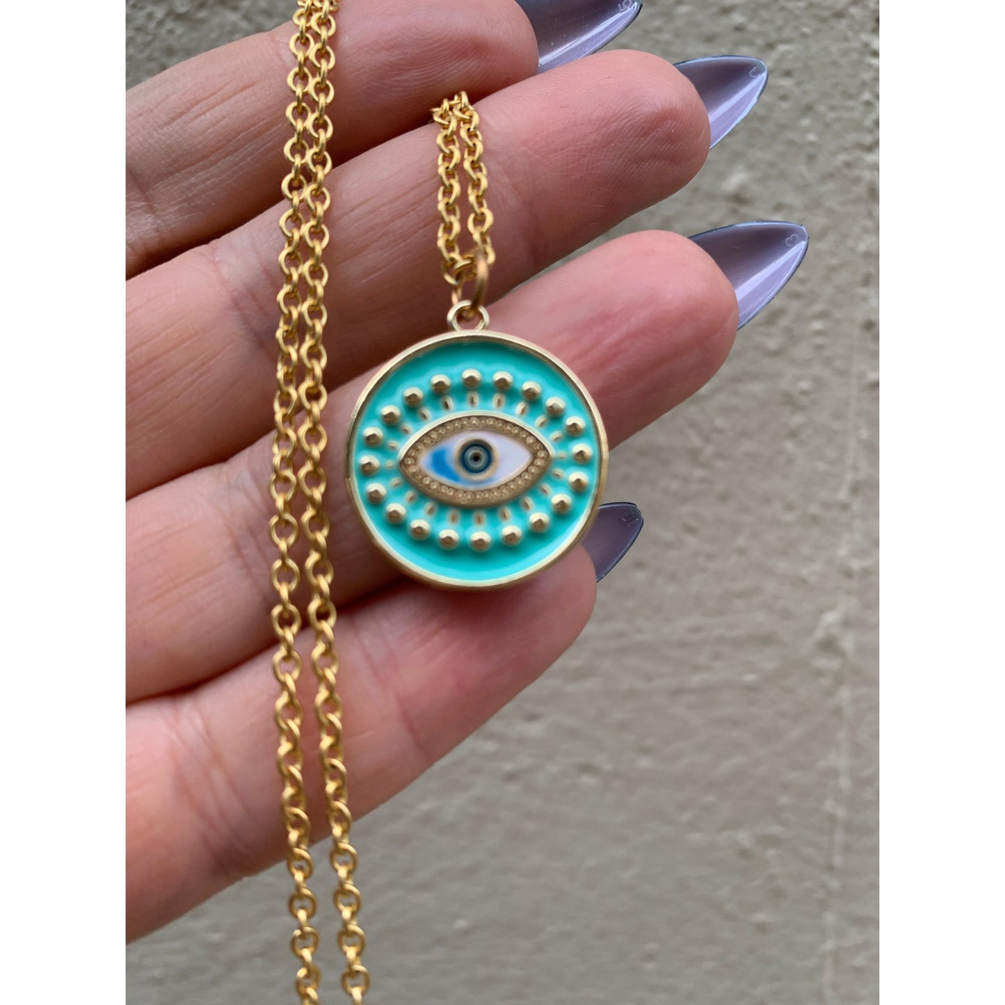 Turquoise Eye Necklace in Gold | Fair Trade Handmade in Guatemala