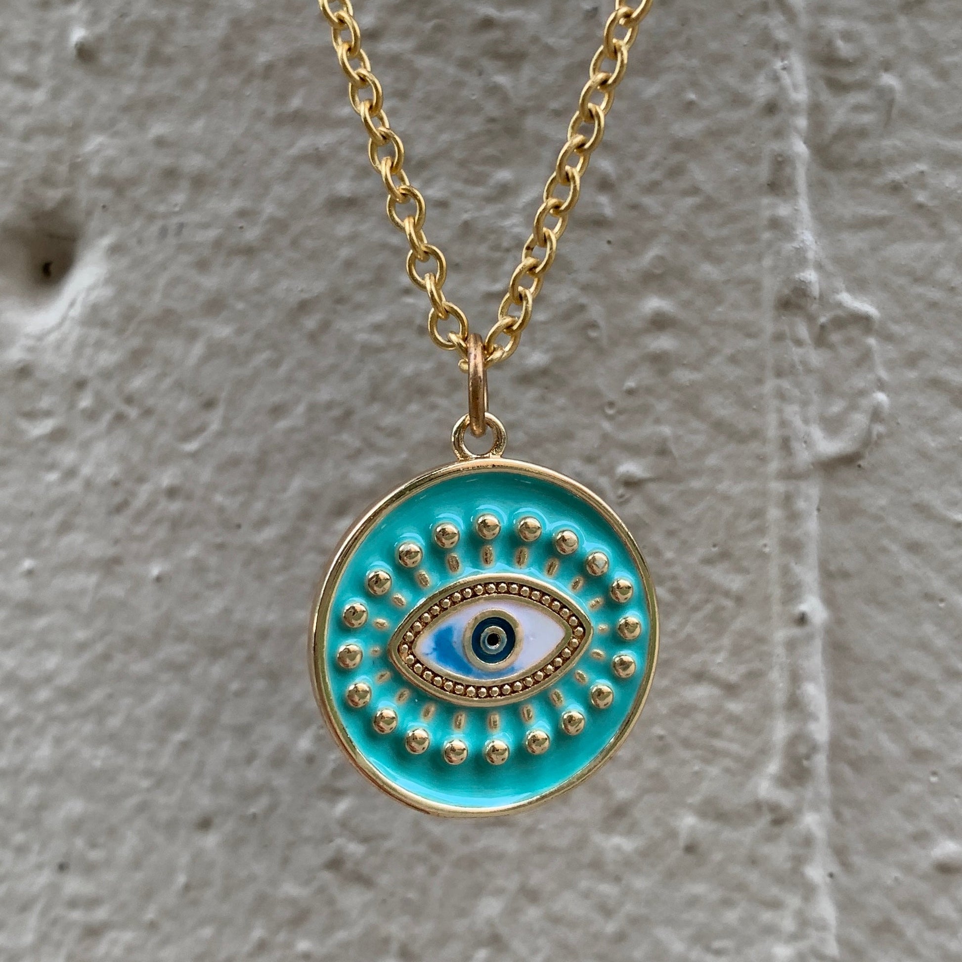 Turquoise Eye Necklace in Gold | Fair Trade Handmade in Guatemala