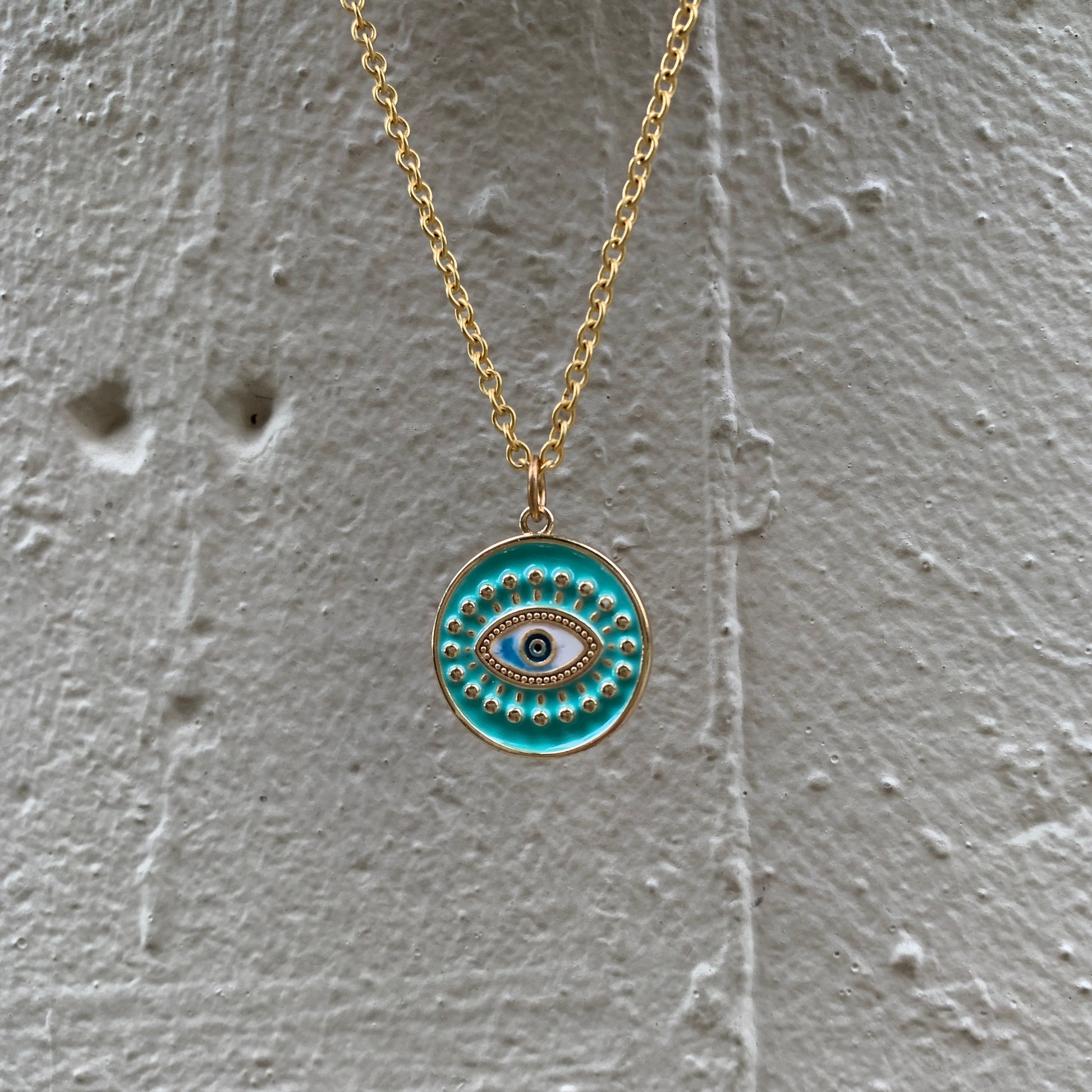 Turquoise Eye Necklace in Gold | Fair Trade Handmade in Guatemala