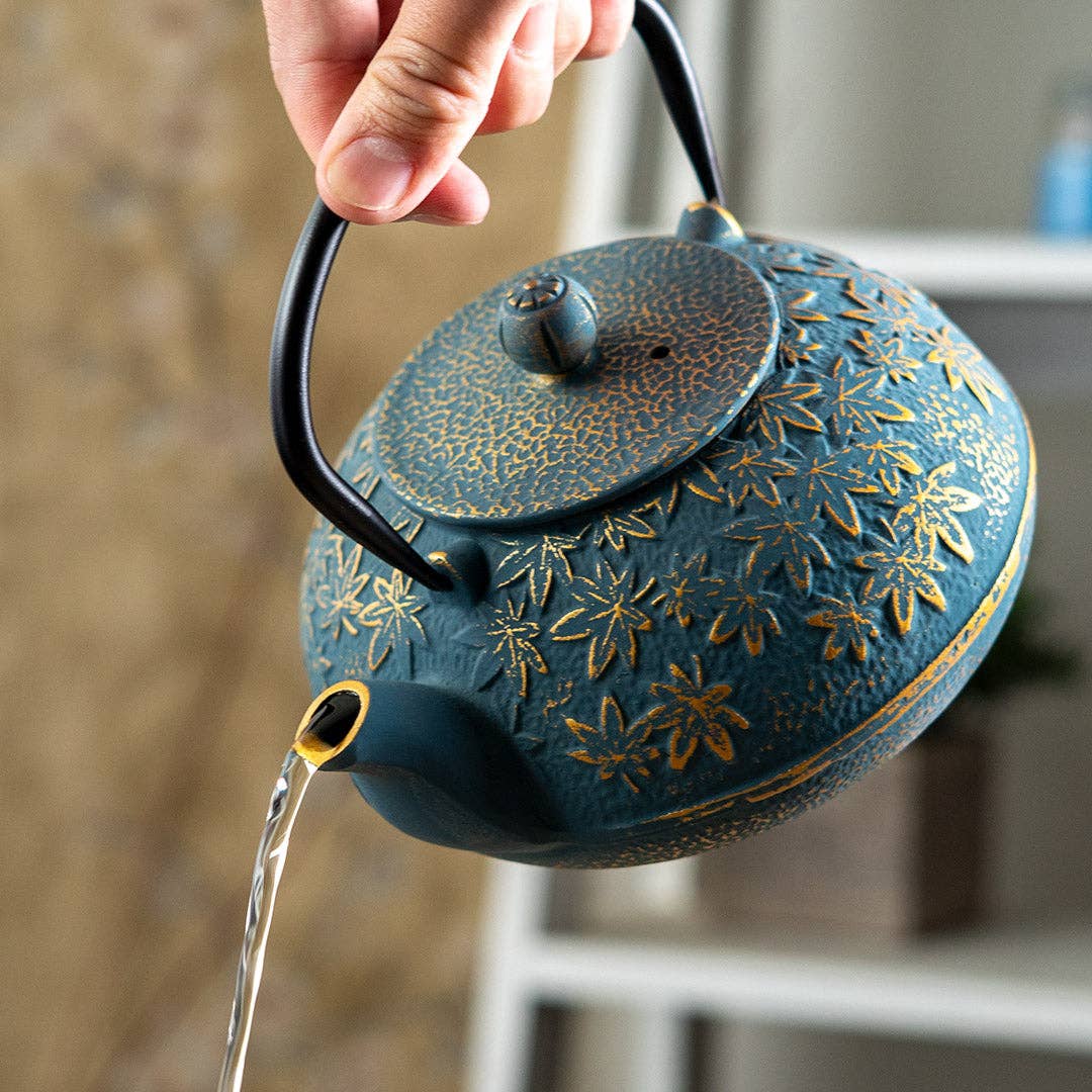 Turquoise Momiji Maple Leaf Cast Iron Teapot | 40 fl oz
