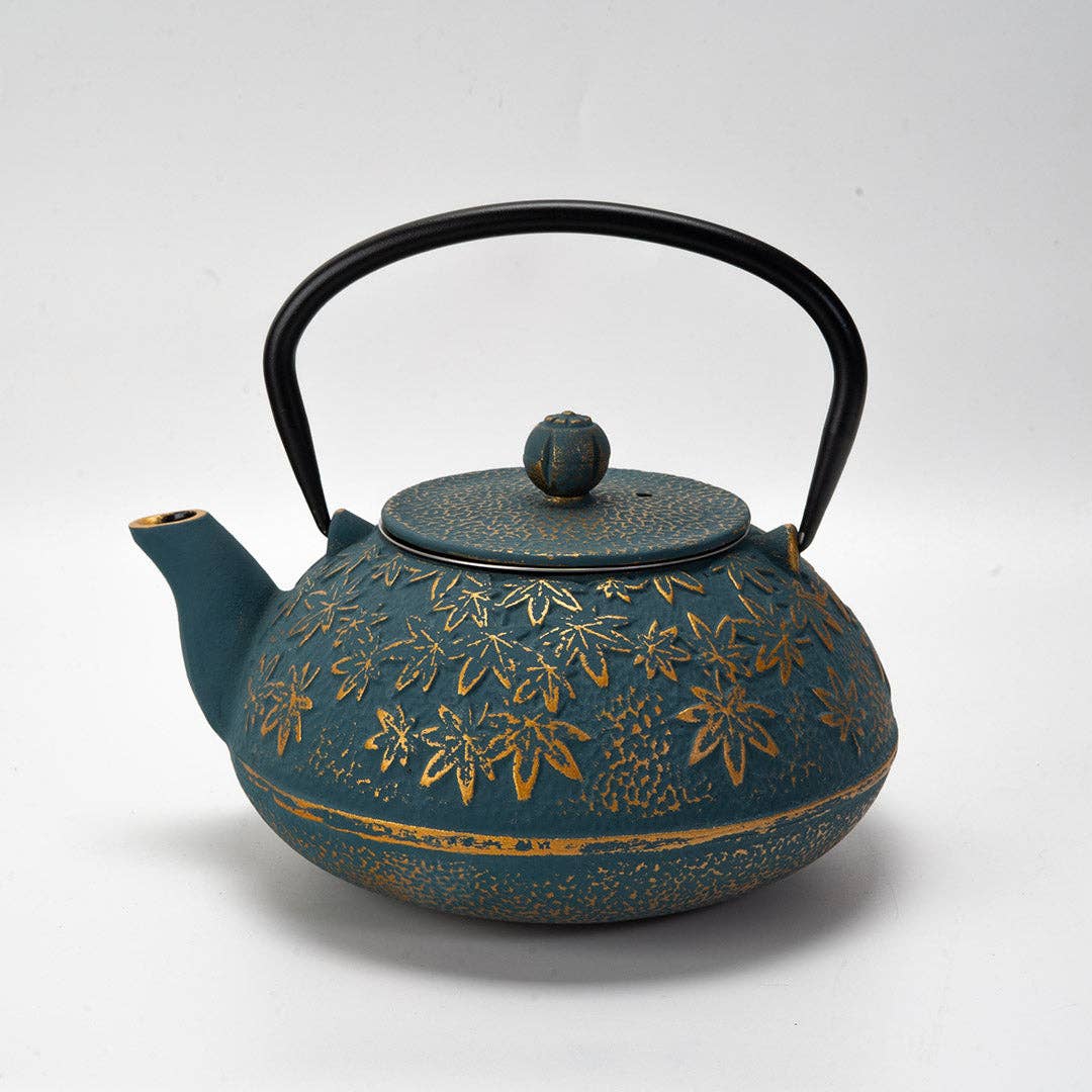 Turquoise Momiji Maple Leaf Cast Iron Teapot | 40 fl oz