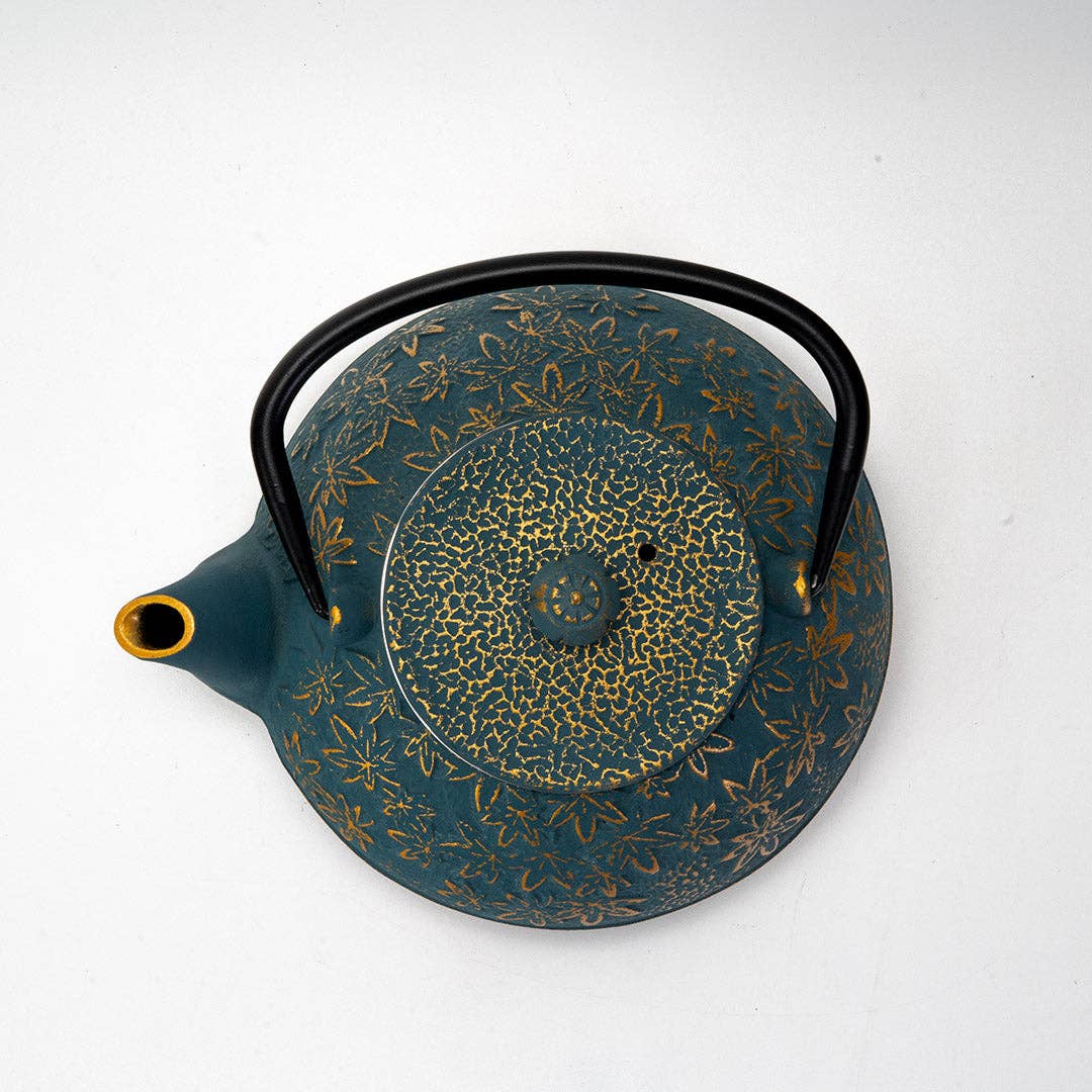 Turquoise Momiji Maple Leaf Cast Iron Teapot | 40 fl oz