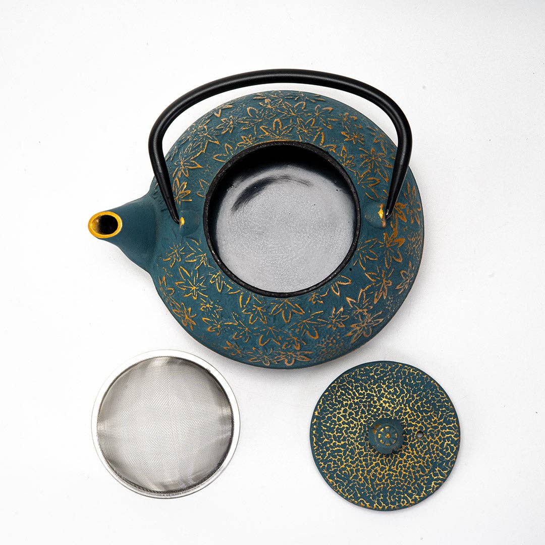 Turquoise Momiji Maple Leaf Cast Iron Teapot | 40 fl oz