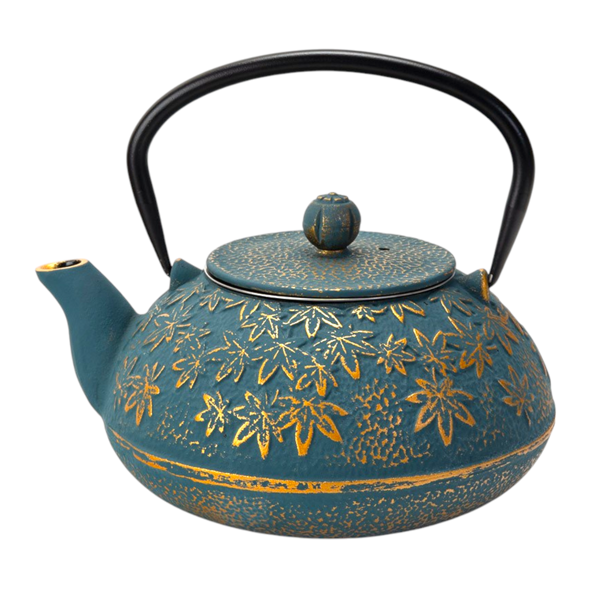 Blue teapot with gold floral patterns 