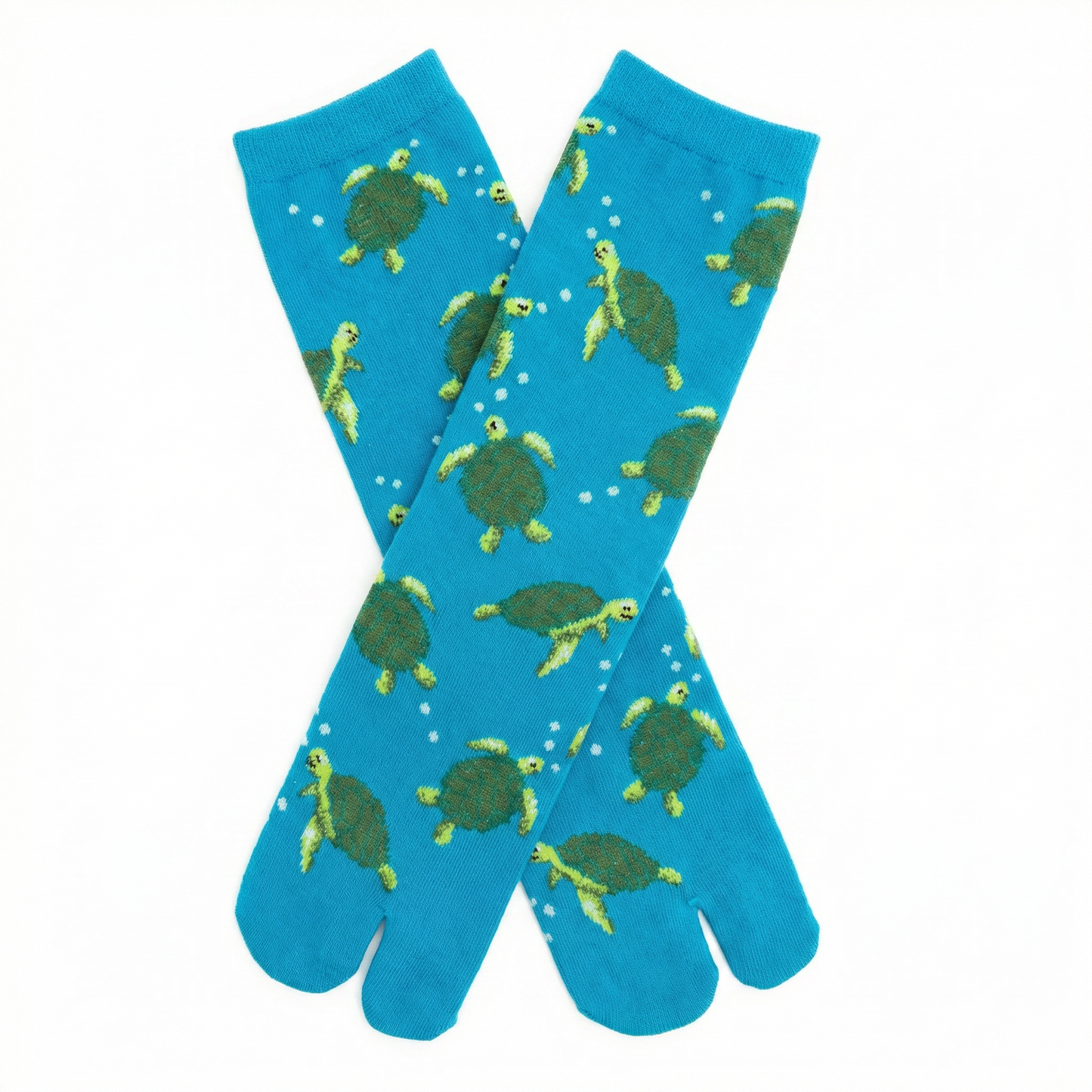 Turquoise Sea Turtle Split Toe Tabi Socks | Big Toe Flip Flop Socks | Japanese Style Crew Socks