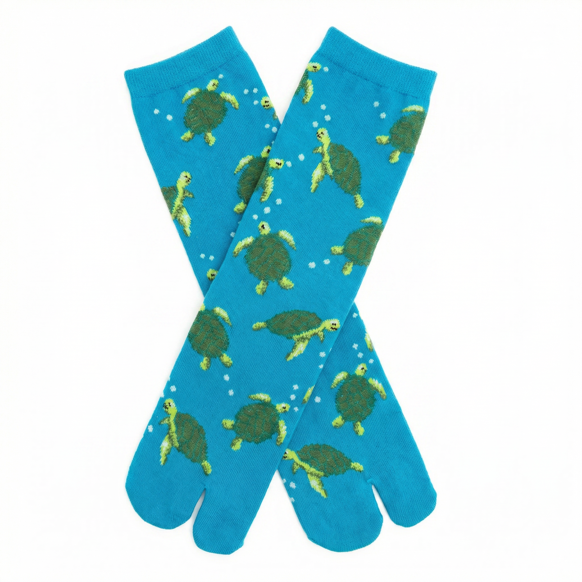 Turquoise Sea Turtle Split Toe Tabi Socks | Big Toe Flip Flop Socks | Japanese Style Crew Socks