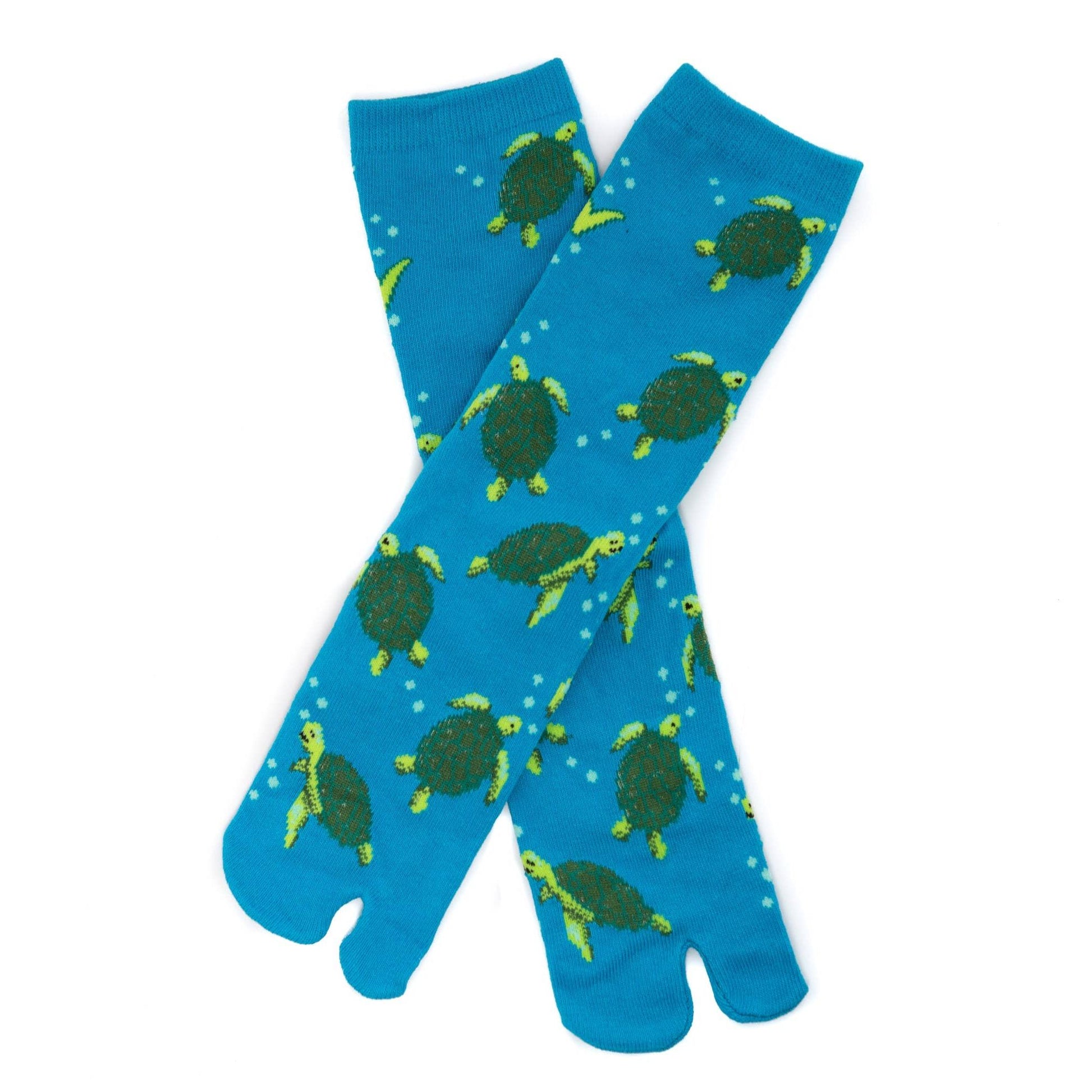 Turquoise Sea Turtle Split Toe Tabi Socks | Big Toe Flip Flop Socks | Japanese Style Crew Socks