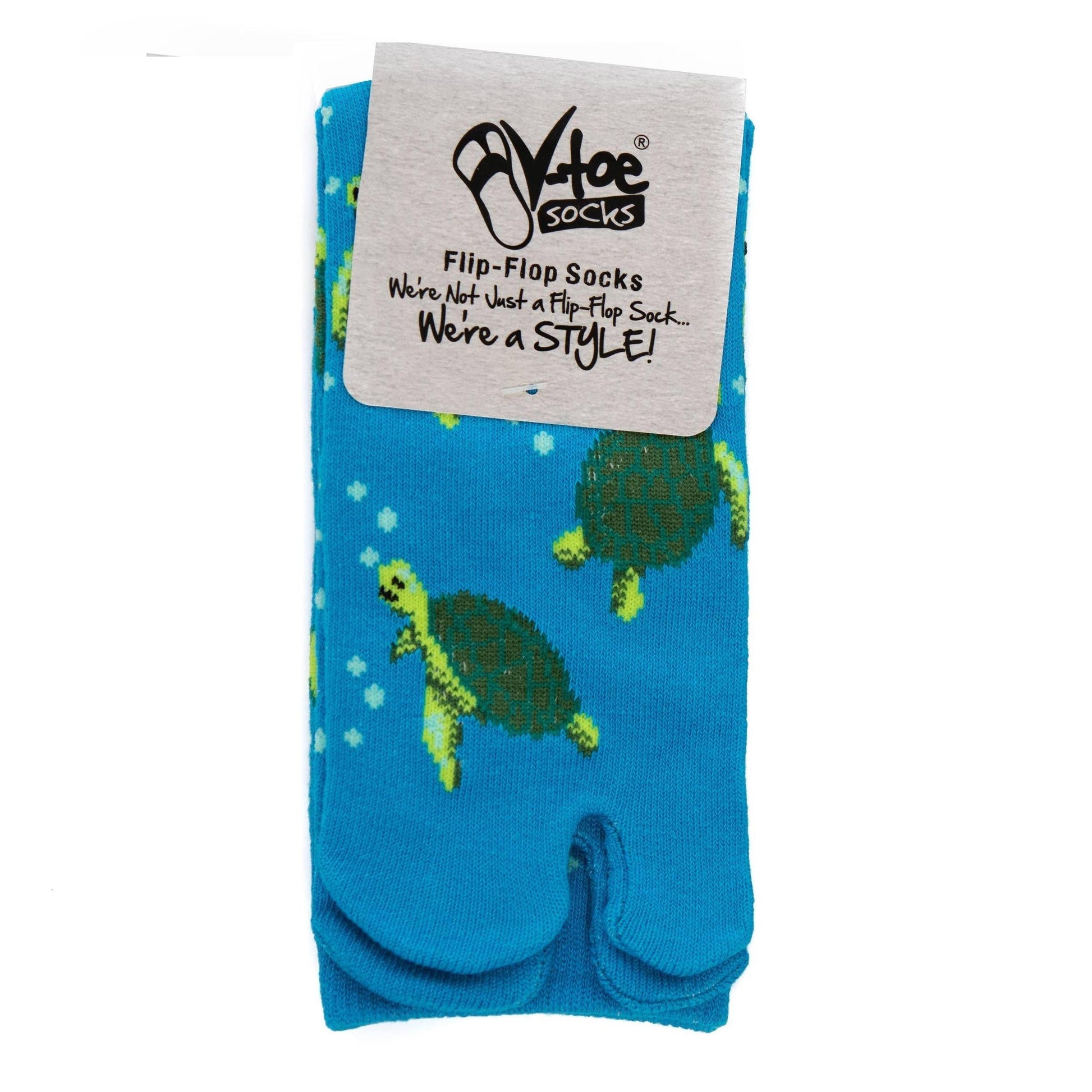 Turquoise Sea Turtle Split Toe Tabi Socks | Big Toe Flip Flop Socks | Japanese Style Crew Socks