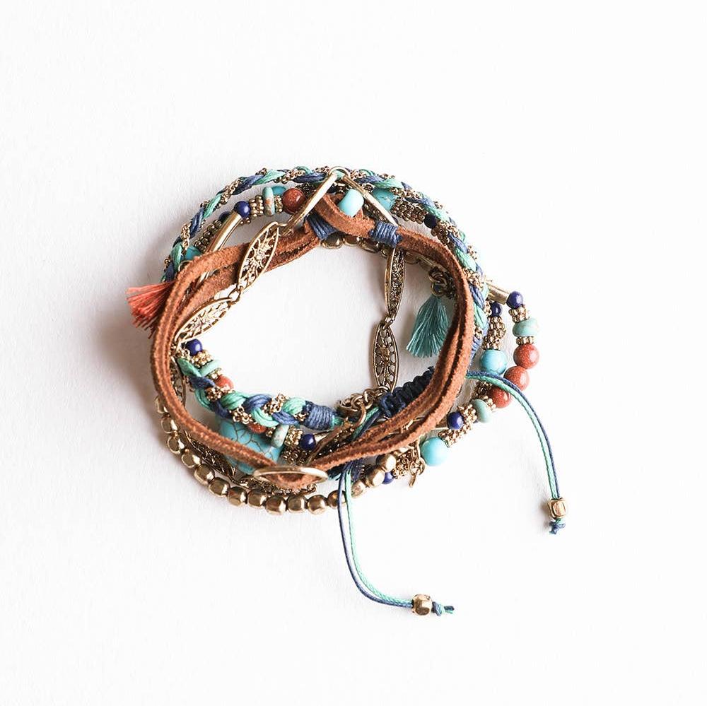 Turquoise Stackable Suede Bracelet | Mixed Beads & Natural Stone Bohemian Style Fashion Jewelry