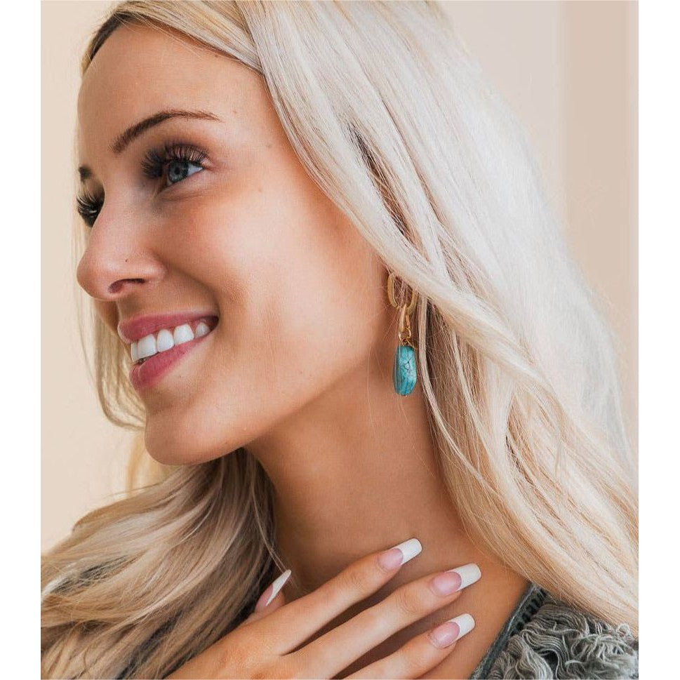 Turquoise Stone Drop Chain Earrings Bohemian Style Fashion Jewelry