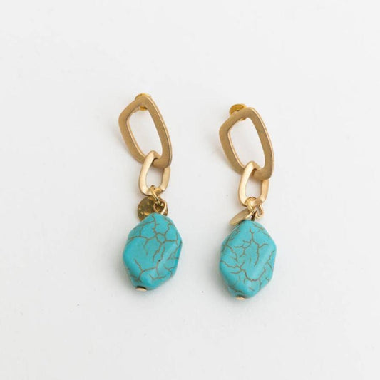 Turquoise Stone Drop Chain Earrings 💠 Bohemian Style Dangle Fashion Jewelry