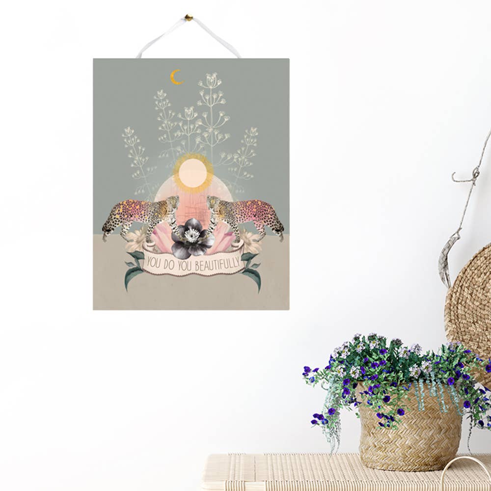 Twin Leopards 11" x 14" Art Print | Pre-Hung with Silk Ribbon for Easy Hanging | Gift for Her