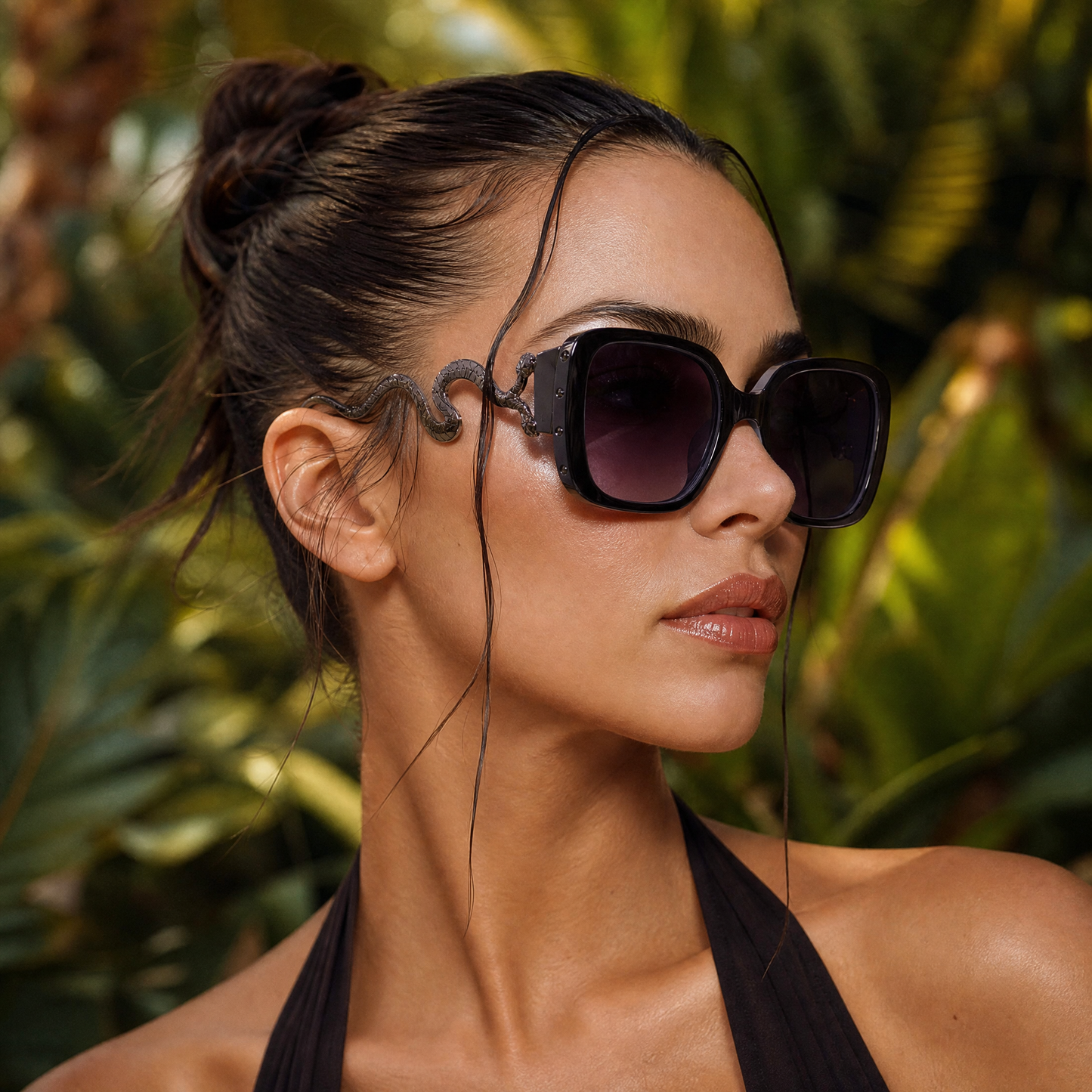 Two-Headed Snake Sculpted Statement Sunglasses | Black Acetate | Silver Arms-V by Vye Eyewear-The Bullish Store