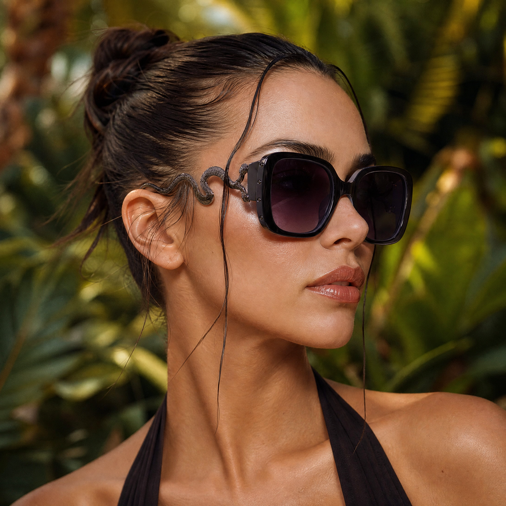 Two-Headed Snake Sculpted Statement Sunglasses | Black Acetate | Silver Arms-V by Vye Eyewear-The Bullish Store