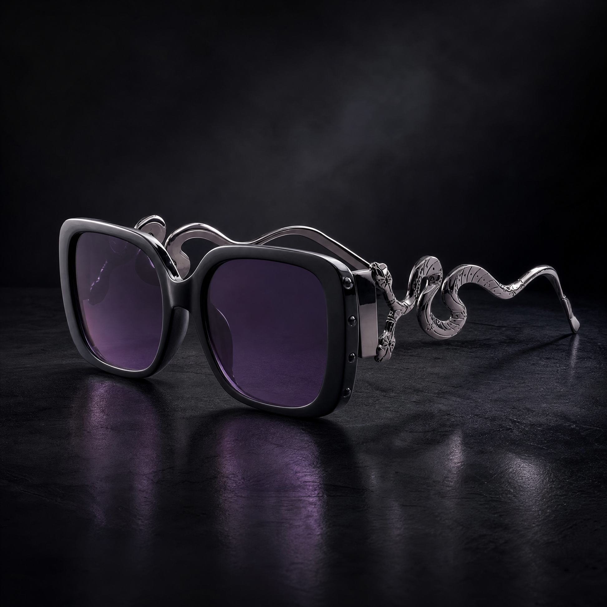 Two-Headed Snake Sculpted Statement Sunglasses | Black Acetate | Silver Arms-V by Vye Eyewear-The Bullish Store