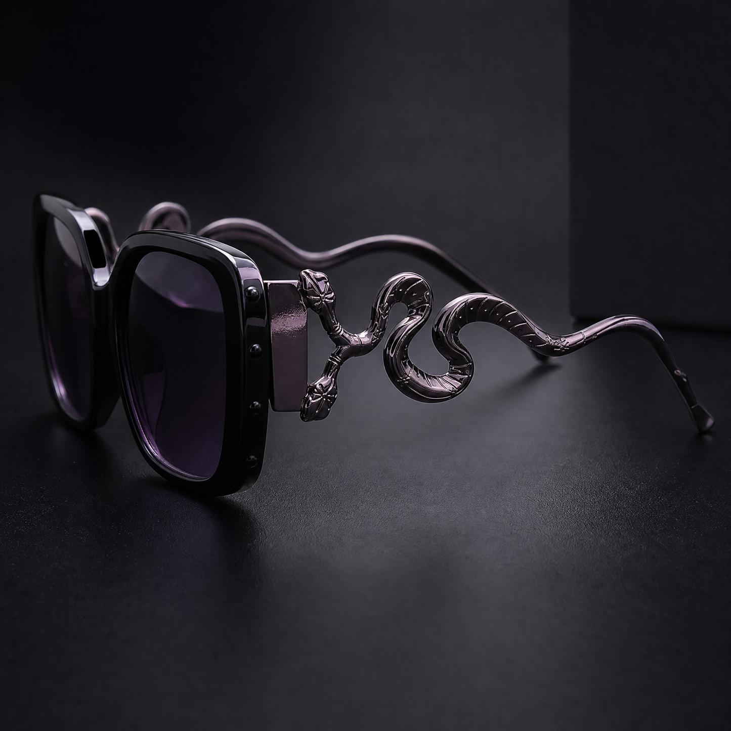 Two-Headed Snake Sculpted Statement Sunglasses | Black Acetate | Silver Arms-V by Vye Eyewear-The Bullish Store