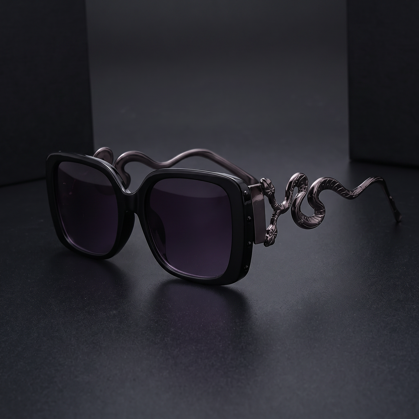Two-Headed Snake Sculpted Statement Sunglasses | Black Acetate | Silver Arms-V by Vye Eyewear-The Bullish Store