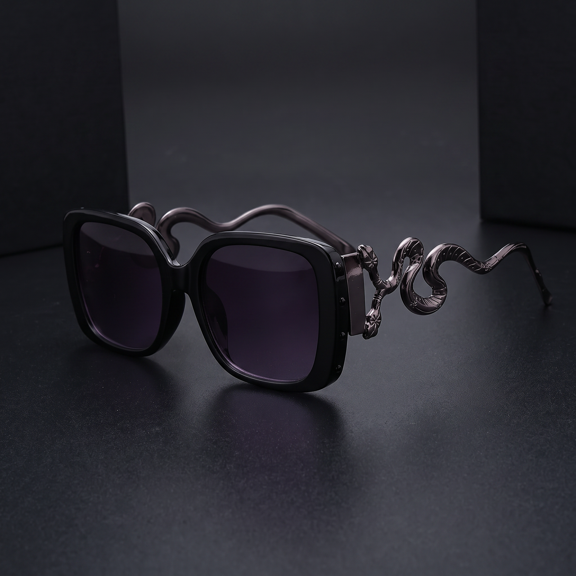 Two-Headed Snake Sculpted Statement Sunglasses | Black Acetate | Silver Arms-V by Vye Eyewear-The Bullish Store