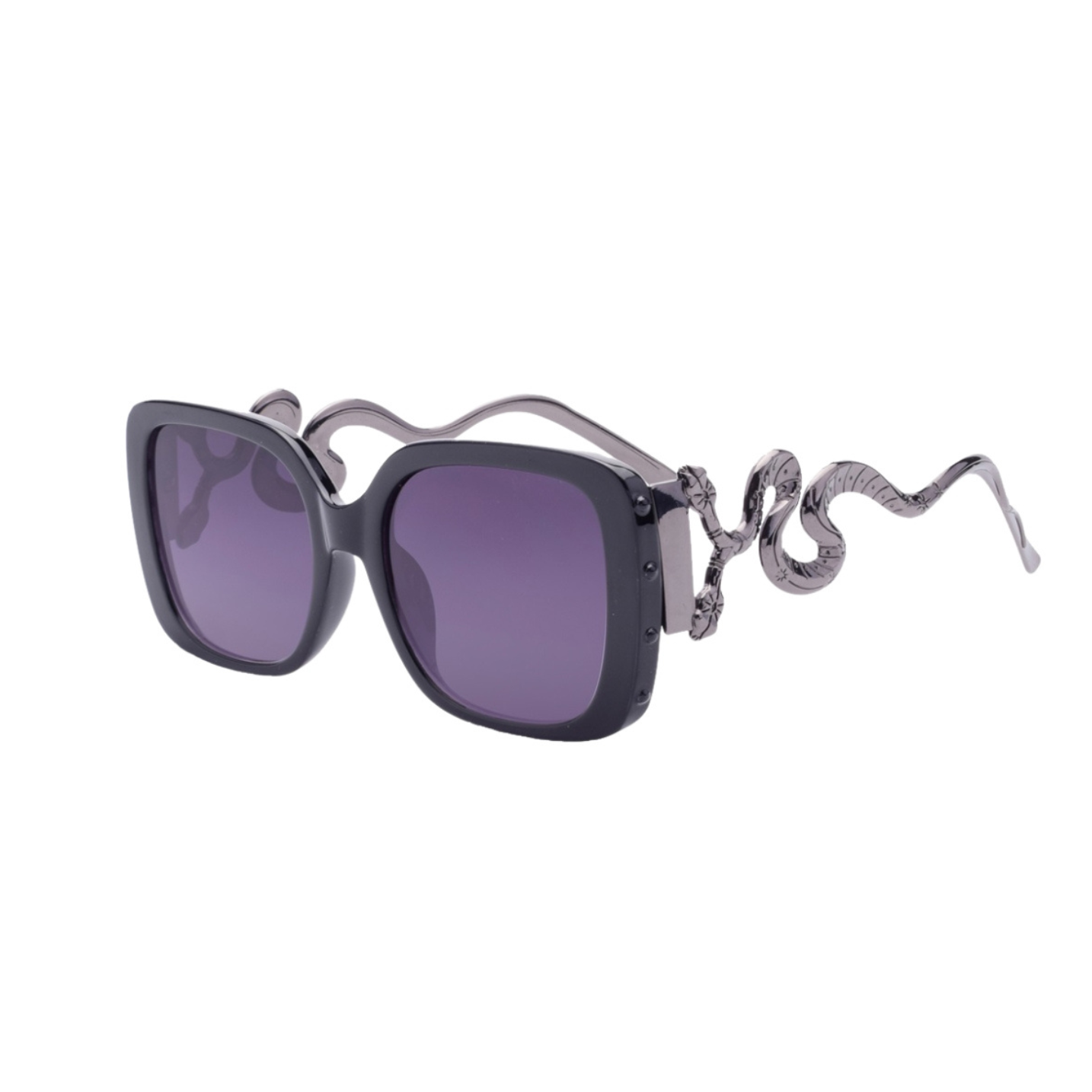 Sculpted Snake Arm Statement Sunglasses | Black Acetate | Silver Arms-V by Vye Eyewear-The Bullish Store