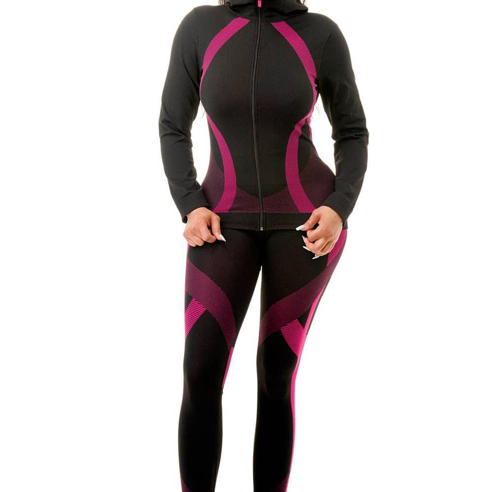 Two Piece Active Zip Up Hooded Jacket + Leggings Set in Fuchsia