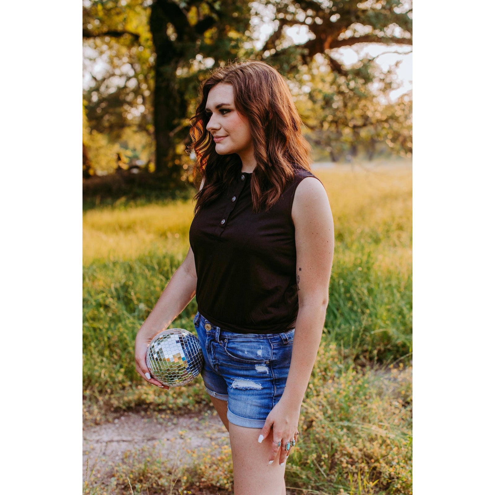 Two Steppin' Sleeveless Henley Bodysuit with Embellished Western Buttons