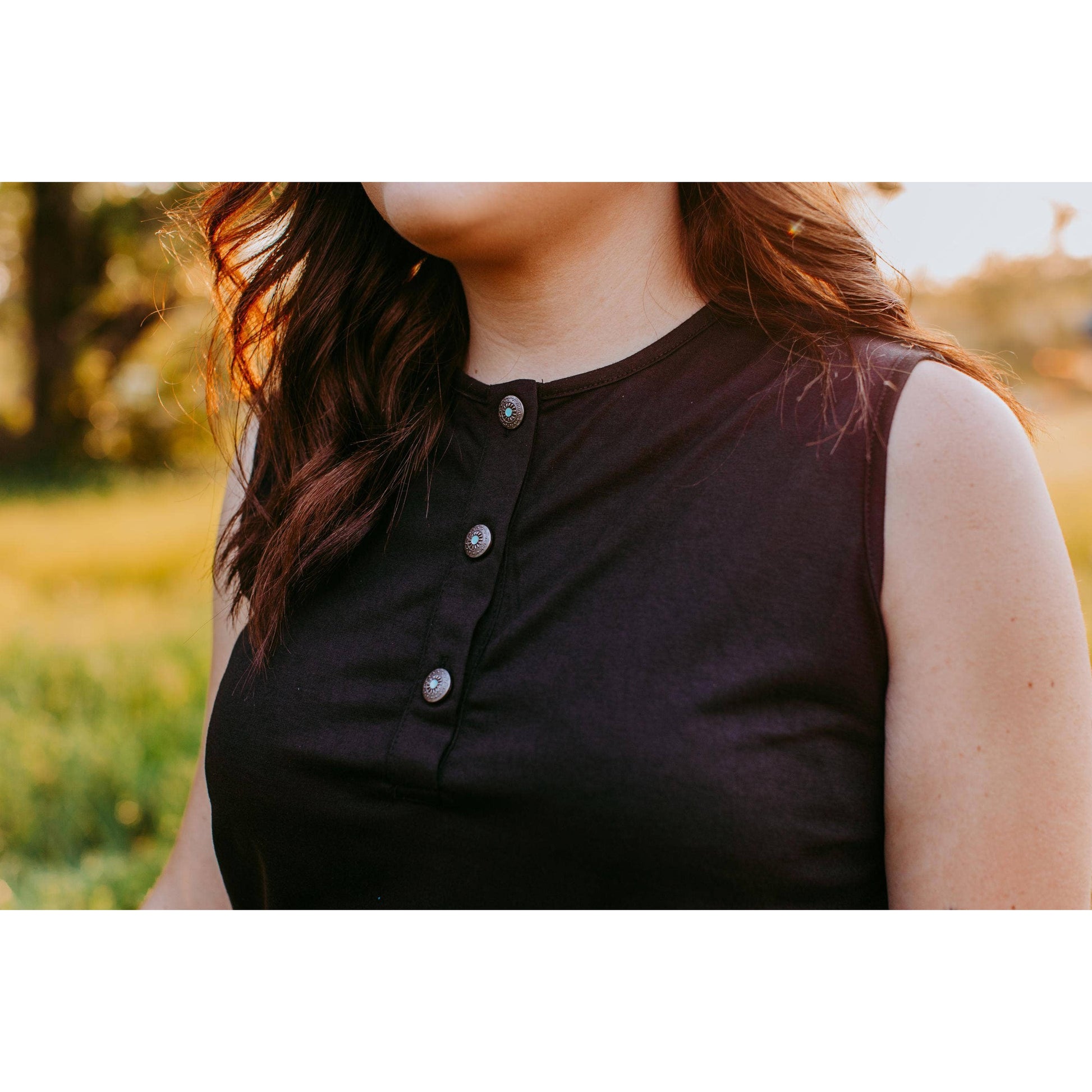 Two Steppin' Sleeveless Henley Bodysuit with Embellished Western Buttons